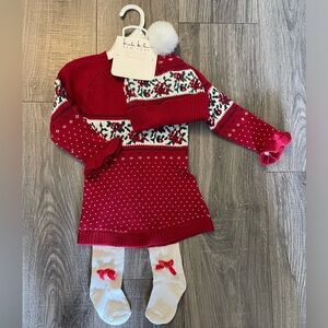 Nicole Miller Christmas Sweater Set with Tights and Winter Hat 12m NWT